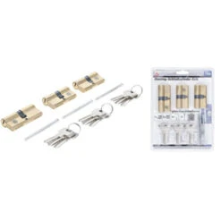 3 BARILLETS CYLINDRES DE SERRURE EN LAITON AVEC 9 CLES -Magasin D'outils Pour La Maison 3 barillets cylindres de serrure en laiton avec 9 cles 2