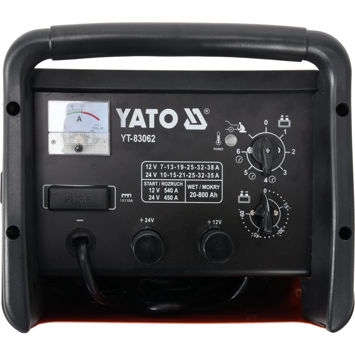 YATO CHARGEUR RAPIDE DEMARREUR PROFESSIONNEL DE BATTERIE 12V - 24V DE 20 A 800 AH 4 YATO CHARGEUR RAPIDE DEMARREUR PROFESSIONNEL DE BATTERIE 12V - 24V DE 20 A 800 AH – Image 2