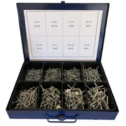 COFFRET METALLIQUE ASSORTIMENT DE 600 RIVETS 3.2 à 4.8 TETE STD ET EXTRA LARGE