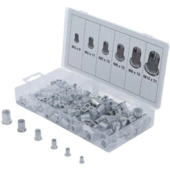 COFFRET ASSORTIMENT DE 150 INSERTS FILETES ALUMINIUM DE 3 à 10 Mm