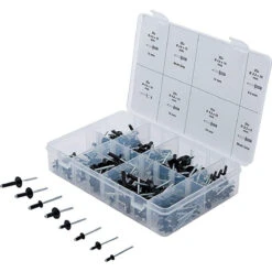 COFFRET DE 200 RIVETS ASSORTIS NOIRS TETE STANDARD ET LARGE DE 3.2 à 4.8 Mm