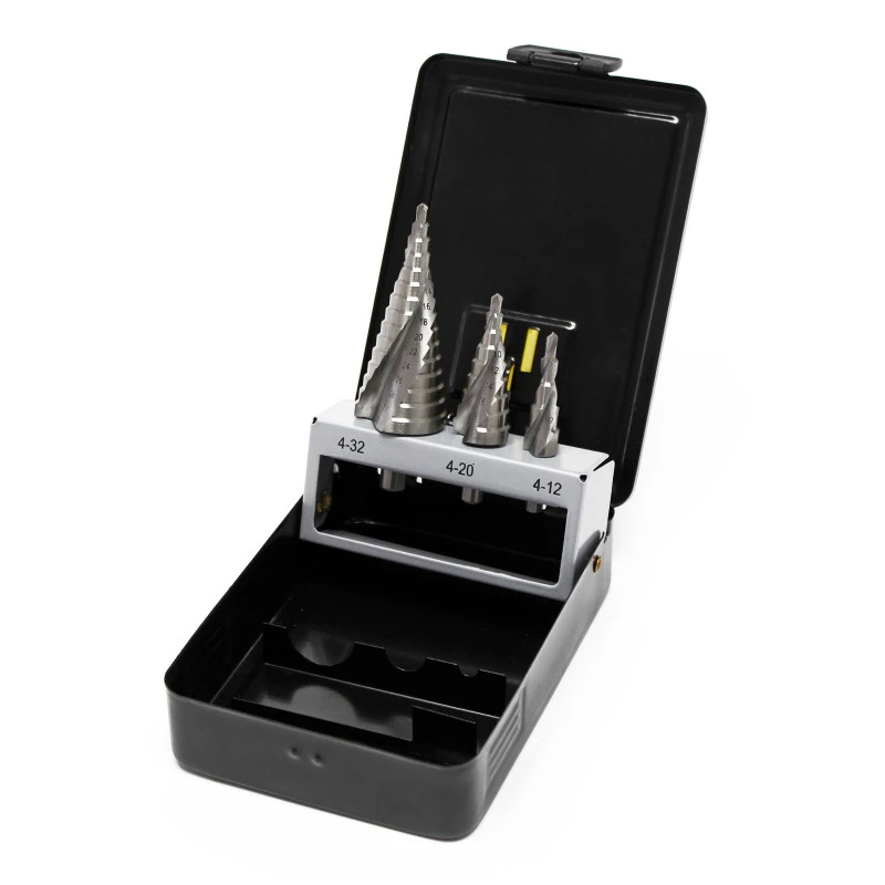 JEU DE 3 FORETS FRAISES ETAGES DE 4-12 Mm, 4-20 Mm, 4-32 Mm 3 JEU DE 3 FORETS FRAISES ETAGES DE 4-12 Mm, 4-20 Mm, 4-32 Mm