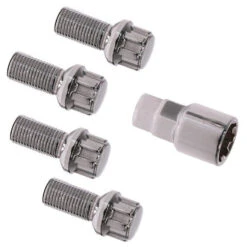 JEU DE 4 ECROUS + CLE ANTIVOL DE ROUE AU PAS DE 12 X 150 PORTEE CONIQUE