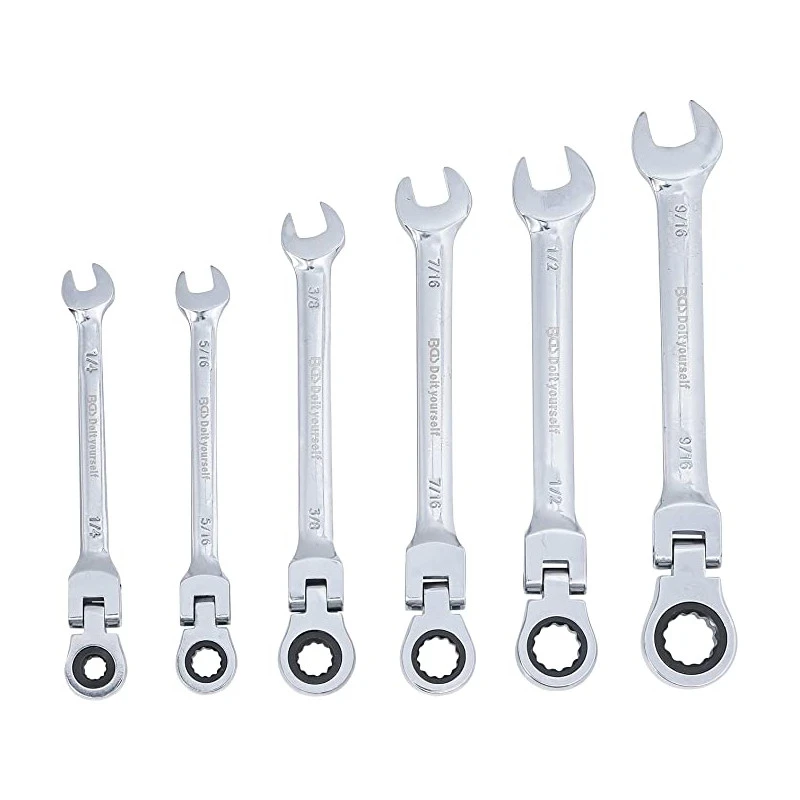 JEU DE 6 CLES MIXTES A CLIQUET AUX POUCES OEIL PLATE FLEXIBLES DE 1/4 A 9/16 4 JEU DE 6 CLES MIXTES A CLIQUET AUX POUCES OEIL PLATE FLEXIBLES DE 1/4 A 9/16 – Image 2