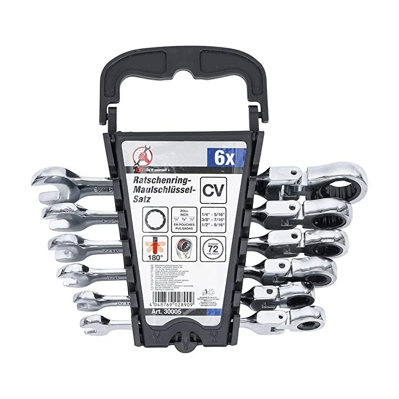 JEU DE 6 CLES MIXTES A CLIQUET AUX POUCES OEIL PLATE FLEXIBLES DE 1/4 A 9/16 5 JEU DE 6 CLES MIXTES A CLIQUET AUX POUCES OEIL PLATE FLEXIBLES DE 1/4 A 9/16 – Image 3