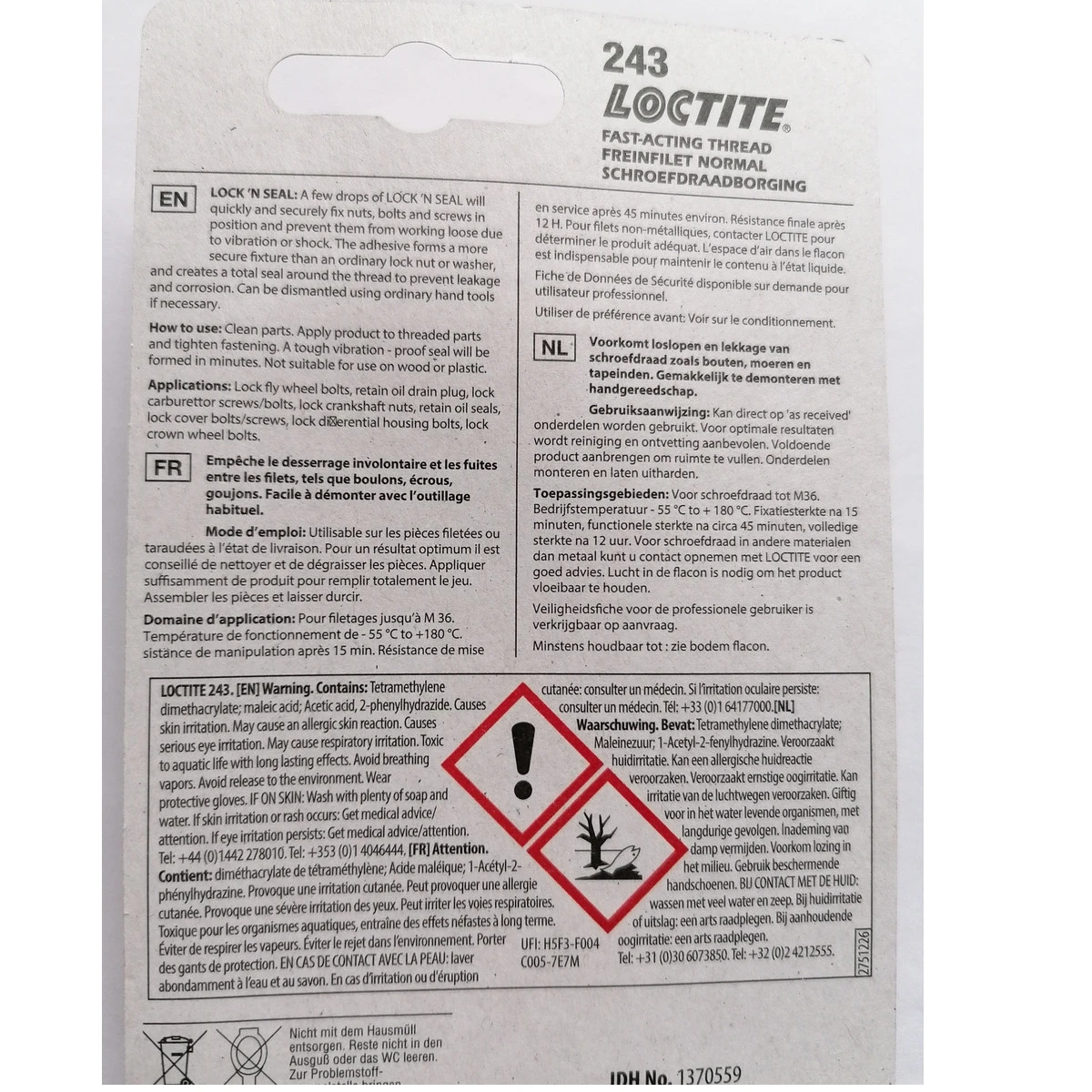 LOCTITE 243 - 24 Ml PROFESSIONNEL FREIN FILET MOYEN STANDARD BLEU 4 LOCTITE 243 - 24 Ml PROFESSIONNEL FREIN FILET MOYEN STANDARD BLEU – Image 2