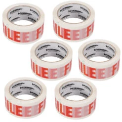 LOT DE 6 RUBANS D'EMBALLAGE FRAGILE POUR CONDITIONNEMENT 50 Mm X 66 Mètres