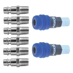 LOT PROMO DE 2 COUPLEURS ET 6 EMBOUTS RACCORD AIR POLYVALENT DE SECURITE G 1/4''