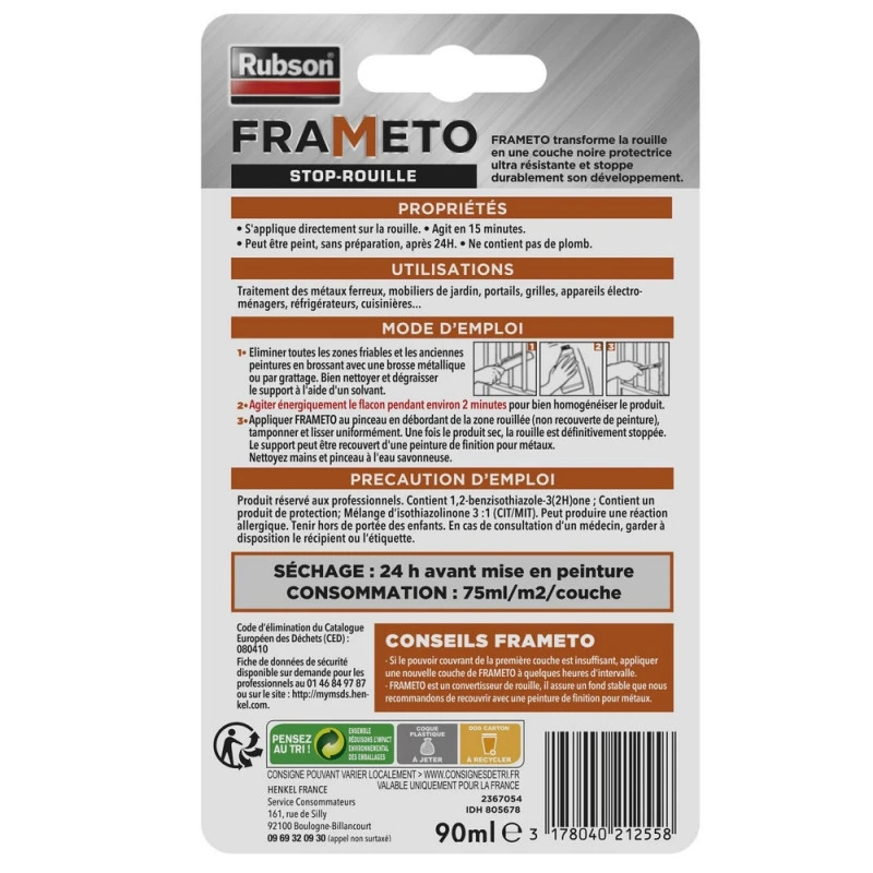 TRAITEMENT ANTIROUILLE STOP ROUILLE IMMEDIAT FRAMETO RUBSON BIDON 90ml 4 TRAITEMENT ANTIROUILLE STOP ROUILLE IMMEDIAT FRAMETO RUBSON BIDON 90ml – Image 2